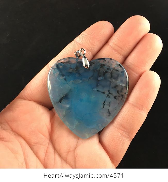 Blue and Black Heart Shaped Dragon Veins Agate Stone Jewelry Pendant - #w0ExlTSdBOk-4