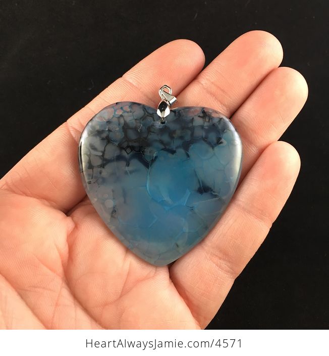 Blue and Black Heart Shaped Dragon Veins Agate Stone Jewelry Pendant - #w0ExlTSdBOk-1