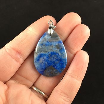 Blue and Gray Crazy Lace Agate Stone Jewelry Pendant #gbVoCeS80Sc