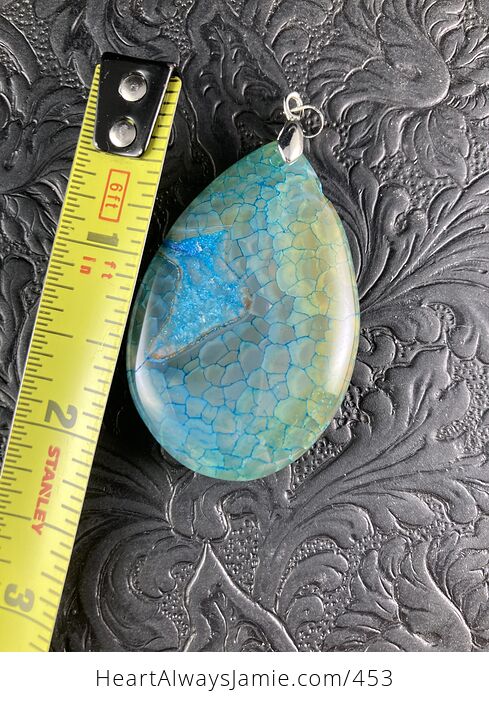 Blue and Green Dragon Veins Druzy Stone Agate Pendant - #b4p4eVLlW9U-1