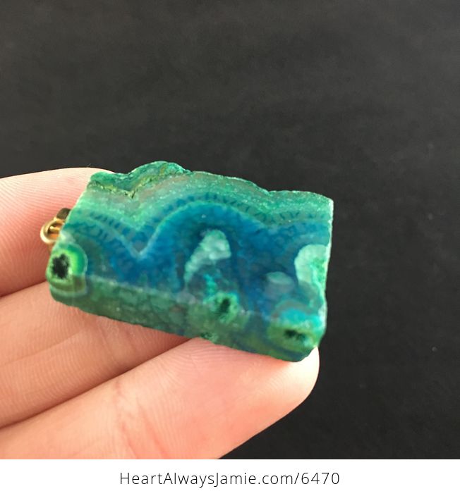 Blue and Green Druzy Agate Stone Jewelry Pendant - #GQhCsE9uK3s-3