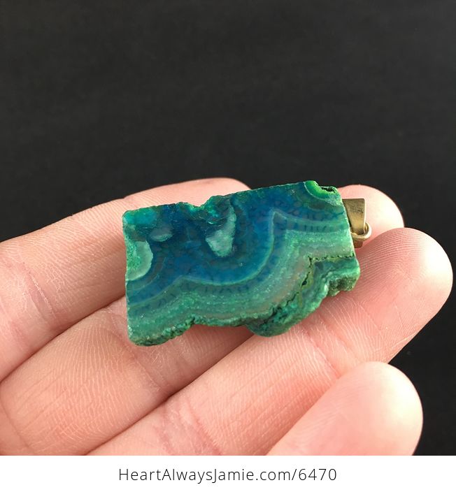 Blue and Green Druzy Agate Stone Jewelry Pendant - #GQhCsE9uK3s-2