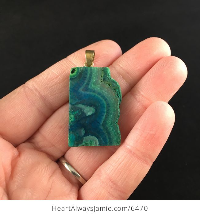 Blue and Green Druzy Agate Stone Jewelry Pendant - #GQhCsE9uK3s-1