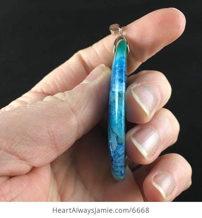 Blue and Green Druzy Agate Stone Jewelry Pendant - #KQtXFdN3fDU-5