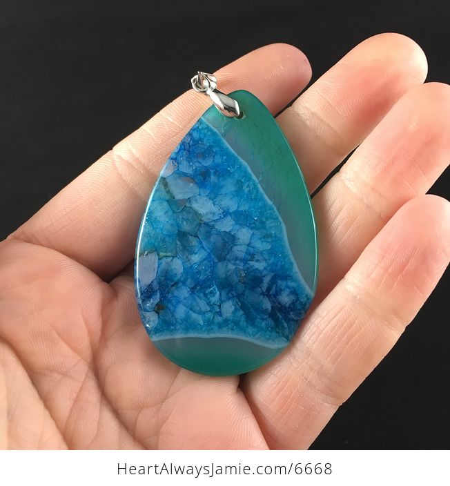 Blue and Green Druzy Agate Stone Jewelry Pendant - #KQtXFdN3fDU-6