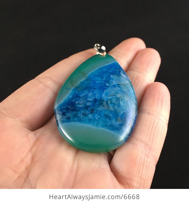Blue and Green Druzy Agate Stone Jewelry Pendant - #KQtXFdN3fDU-2