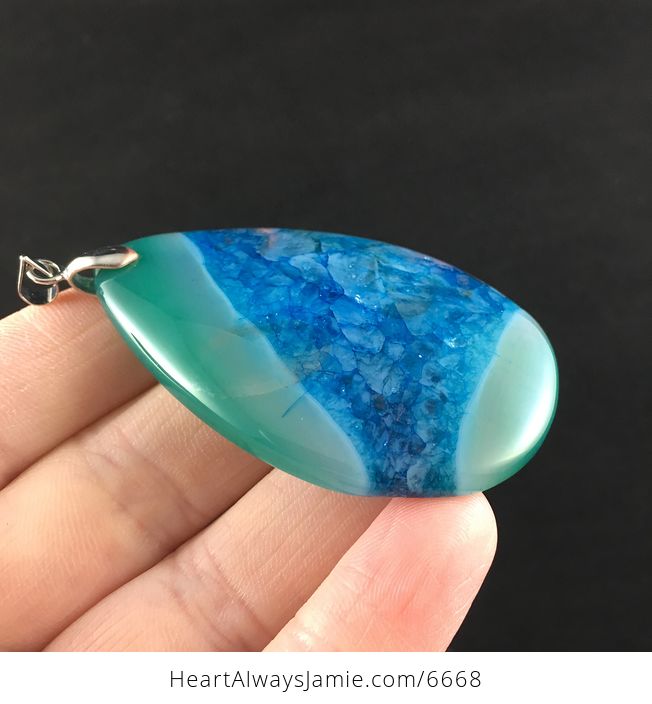 Blue and Green Druzy Agate Stone Jewelry Pendant - #KQtXFdN3fDU-4