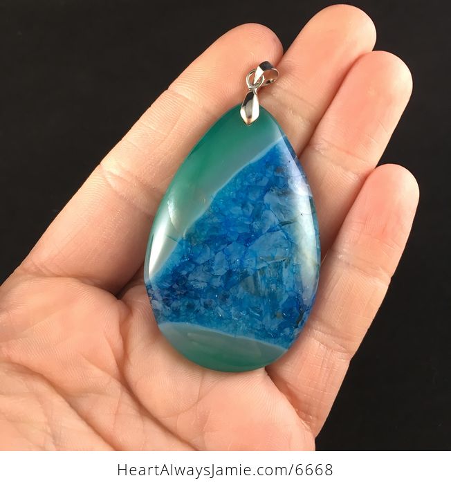 Blue and Green Druzy Agate Stone Jewelry Pendant - #KQtXFdN3fDU-1