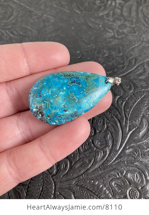 Blue and Green Natural Malachite and Chrysocolla Stone Pendant - #17iESXwhk90-6