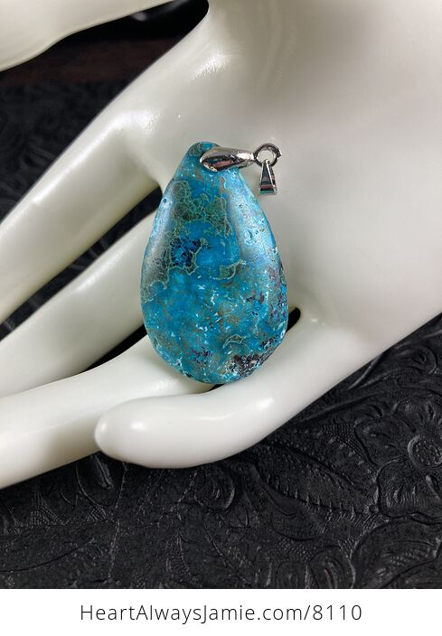 Blue and Green Natural Malachite and Chrysocolla Stone Pendant - #17iESXwhk90-3