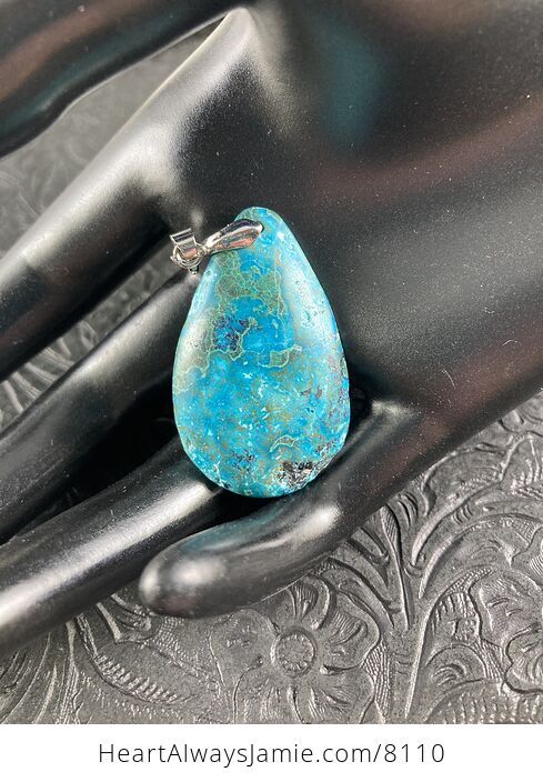 Blue and Green Natural Malachite and Chrysocolla Stone Pendant - #17iESXwhk90-2