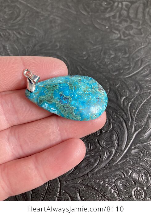 Blue and Green Natural Malachite and Chrysocolla Stone Pendant - #17iESXwhk90-7