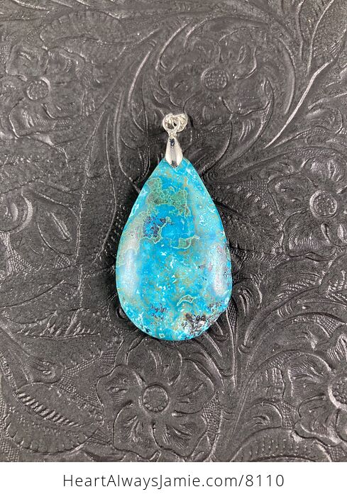 Blue and Green Natural Malachite and Chrysocolla Stone Pendant - #17iESXwhk90-4