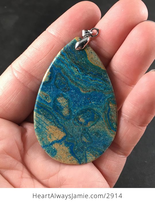 Blue and Khaki 34ocean and Islands34 Malachite Stone Pendant Necklace - #PxbgcPyrimc-2