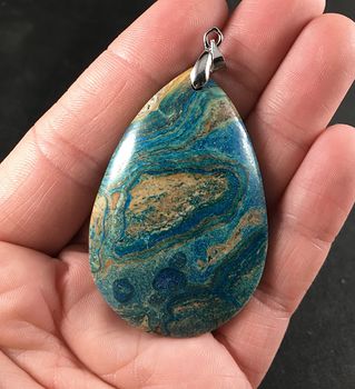 Blue and Khaki Ocean and Islands Choi Finches Stone Pendant #PxbgcPyrimc