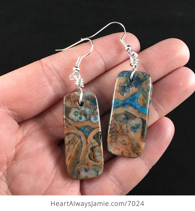 Blue and Orange Crazy Lace Agate Stone Jewelry Earrings - #ZYvuZ2UJzSM-3