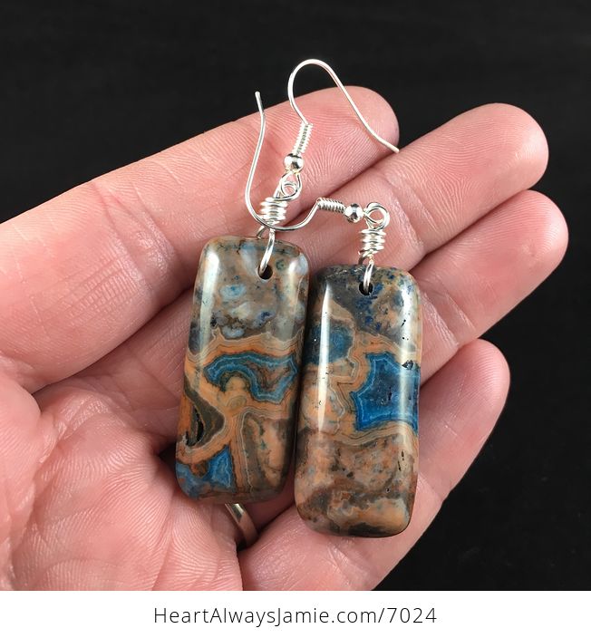 Blue and Orange Crazy Lace Agate Stone Jewelry Earrings - #ZYvuZ2UJzSM-1