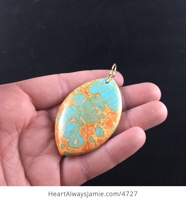 Blue and Orange Fiery Turquoise Stone Jewelry Pendant - #azP1NNeKnX4-3