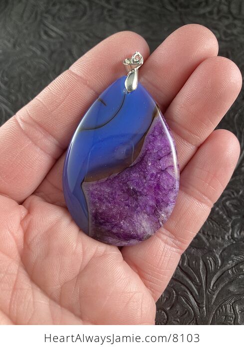 Blue and Purple Drusy Agate Stone Jewelry Pendant - #eBHmkYLP6Wg-1