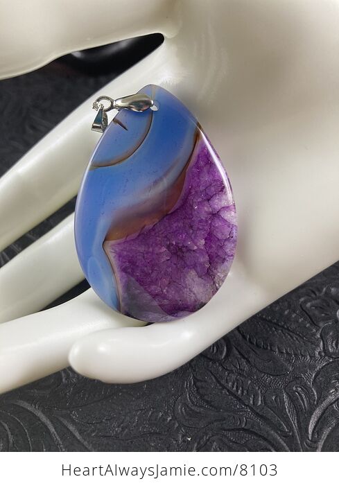 Blue and Purple Drusy Agate Stone Jewelry Pendant - #eBHmkYLP6Wg-2