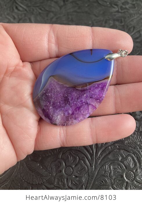 Blue and Purple Drusy Agate Stone Jewelry Pendant - #eBHmkYLP6Wg-6