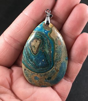 Blue and Tan 34water and Land34 Choi Finches Stone Pendant #NYyaSDj0wnw