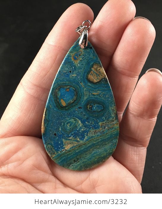 Blue and Tan Malachite Stone Pendant Necklace - #7Hx0OjWMjXY-2