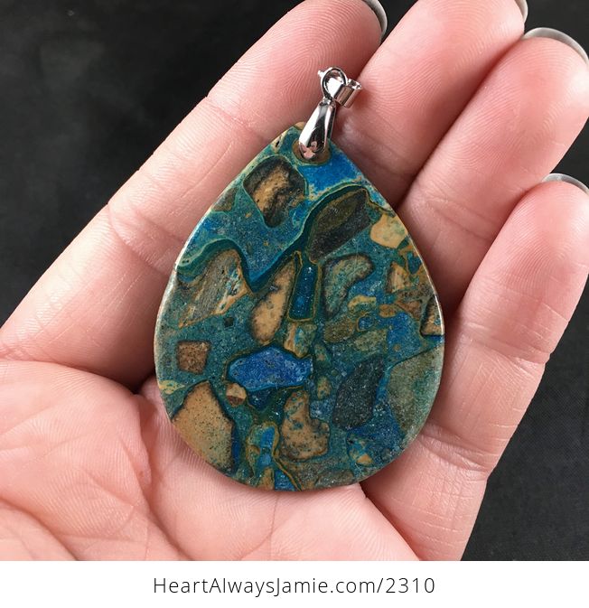 Blue and Tan Malachite Stone Pendant Necklace - #CZjgtmUl5lk-2
