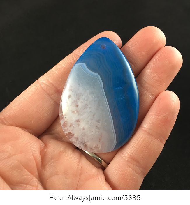 Blue and White Druzy Agate Stone Jewelry Pendant - #Ci9uoru6cZ4-1