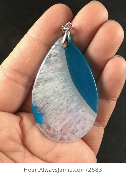 Blue and White Druzy Agate Stone Pendant Necklace - #7Q2Wi2XCpKY-2