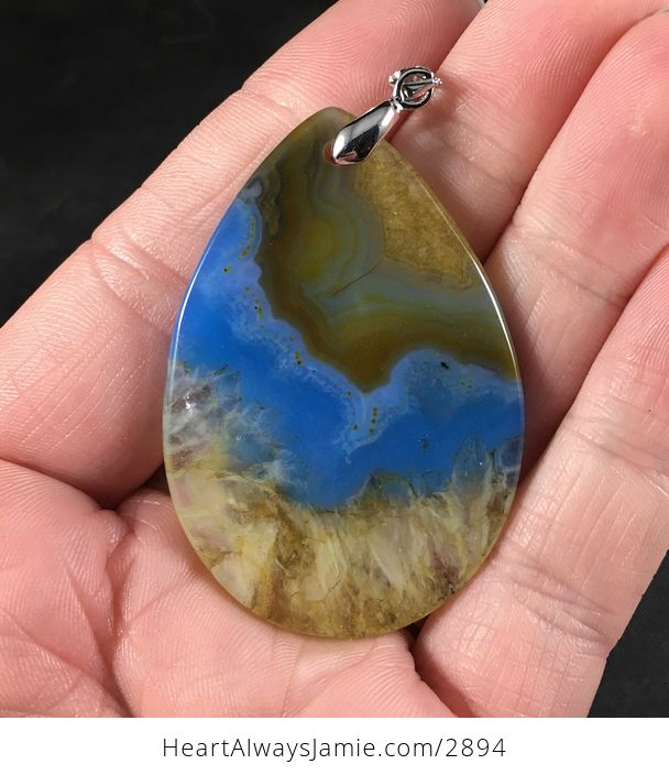 Blue and Yellow Druzy Stone Pendant Necklace - #W1r17yYtKEA-2
