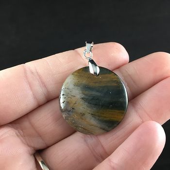 Blue and Yellow Round Tigers Eye Stone Jewelry Pendant #8fhNHdxlaK0