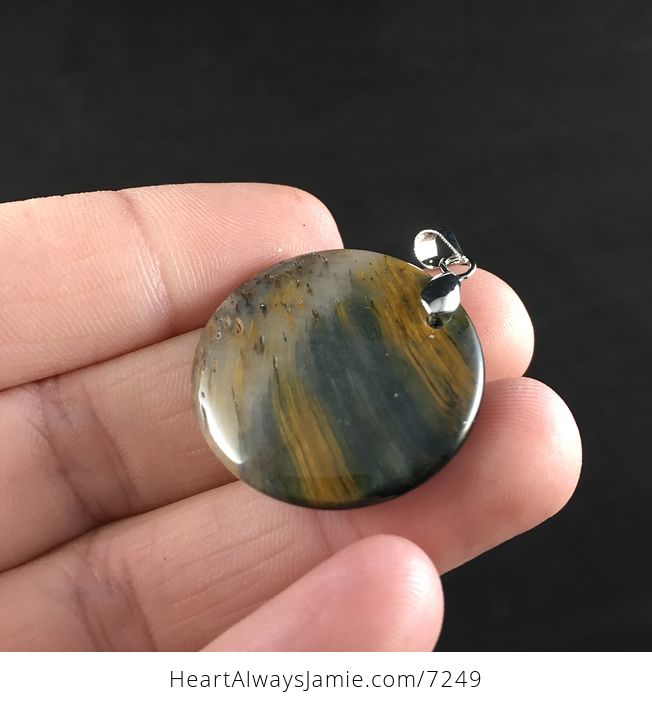 Blue and Yellow Round Tigers Eye Stone Jewelry Pendant - #8fhNHdxlaK0-3