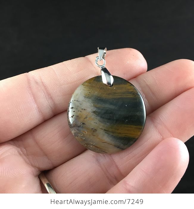 Blue and Yellow Round Tigers Eye Stone Jewelry Pendant - #8fhNHdxlaK0-1