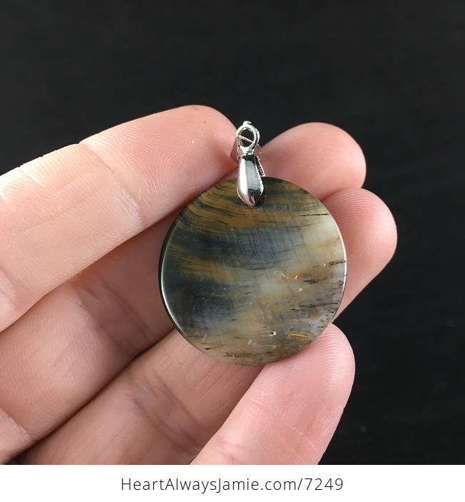 Blue and Yellow Round Tigers Eye Stone Jewelry Pendant - #8fhNHdxlaK0-5