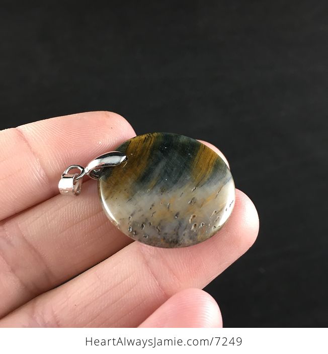 Blue and Yellow Round Tigers Eye Stone Jewelry Pendant - #8fhNHdxlaK0-4