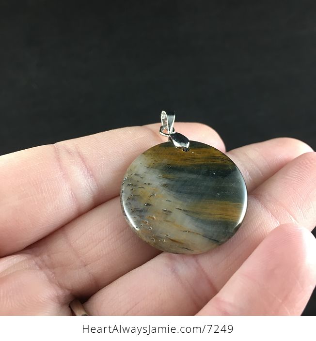 Blue and Yellow Round Tigers Eye Stone Jewelry Pendant - #8fhNHdxlaK0-2