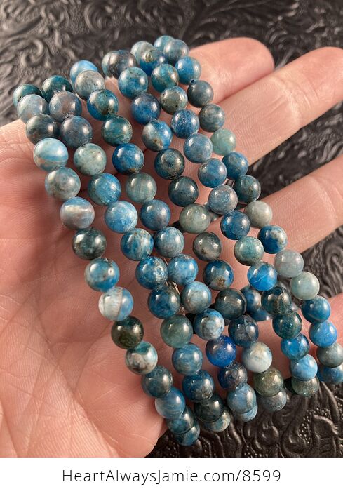 Blue Apatite 6mm Natural Gemstone Jewelry Bracelet - #yhbEhLYgMls-2
