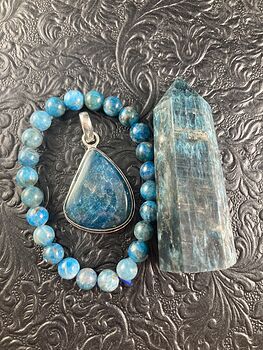 Blue Apatite Crystal Stone Jewelry Pendant Bracelet and Tower Gift Set #pTi2rLHgzoM