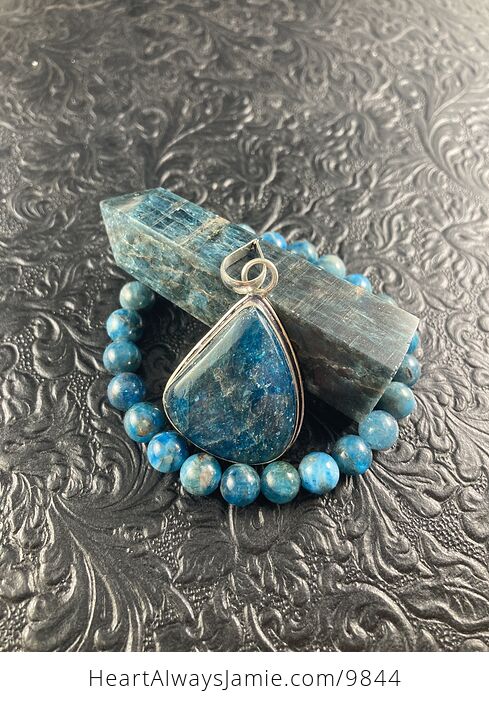 Blue Apatite Crystal Stone Jewelry Pendant Bracelet and Tower Gift Set - #pTi2rLHgzoM-14