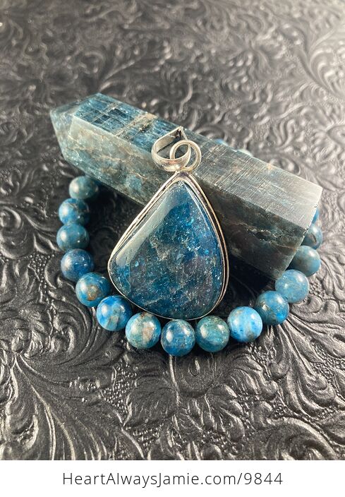Blue Apatite Crystal Stone Jewelry Pendant Bracelet and Tower Gift Set - #pTi2rLHgzoM-15