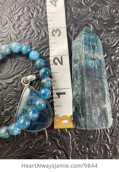 Blue Apatite Crystal Stone Jewelry Pendant Bracelet and Tower Gift Set - #pTi2rLHgzoM-3