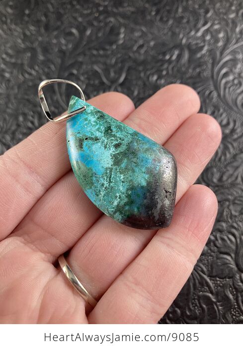 Blue Black and Green Natural Chrysocolla Stone Jewelry Pendant - #2HoPwPLIqRg-4