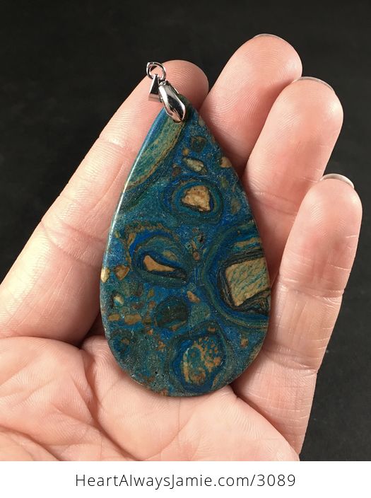 Blue Brown and Tan Choi Finches Malachite Stone Pendant Necklace - #H9OZjDuKvIA-2