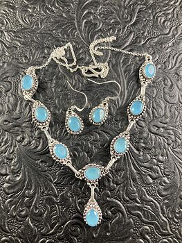 Blue Chalcedony Stone Crystal Necklace and Earring Jewelry Set #vmP3QwsTcB4