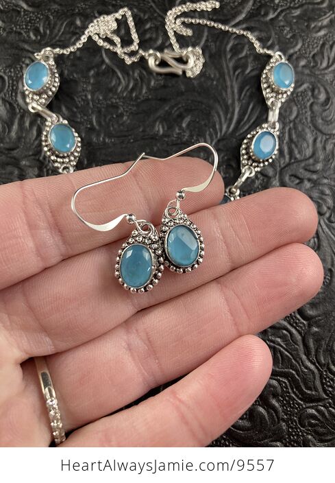 Blue Chalcedony Stone Crystal Necklace and Earring Jewelry Set - #vmP3QwsTcB4-3