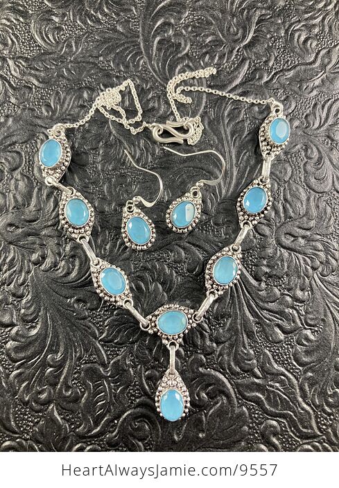 Blue Chalcedony Stone Crystal Necklace and Earring Jewelry Set - #vmP3QwsTcB4-1