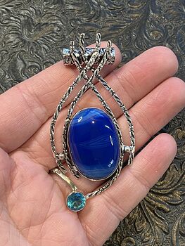 Blue Color Treated Agate Stone Jewelry Crystal Pendant #ruq0pK2aCVk