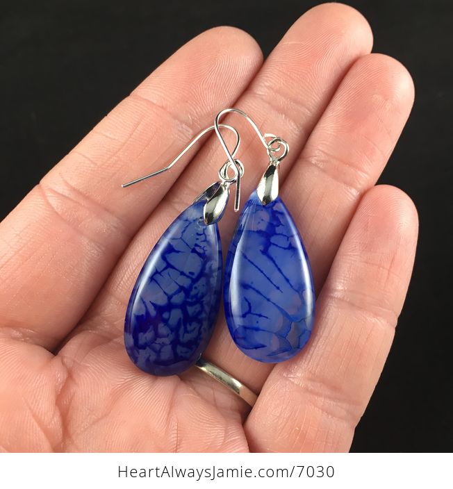 Blue Dragon Veins Agate Stone Jewelry Earrings - #jZdprnCukg0-1