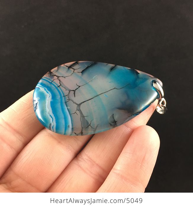 Blue Dragon Veins Agate Stone Jewelry Pendant - #WLauVJsuPJw-4